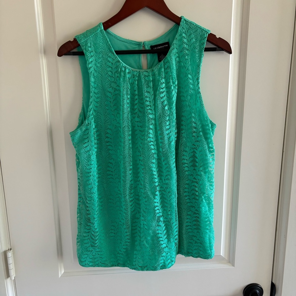 LIZ CLAIBORNE Green Lace Tank Shirt size L